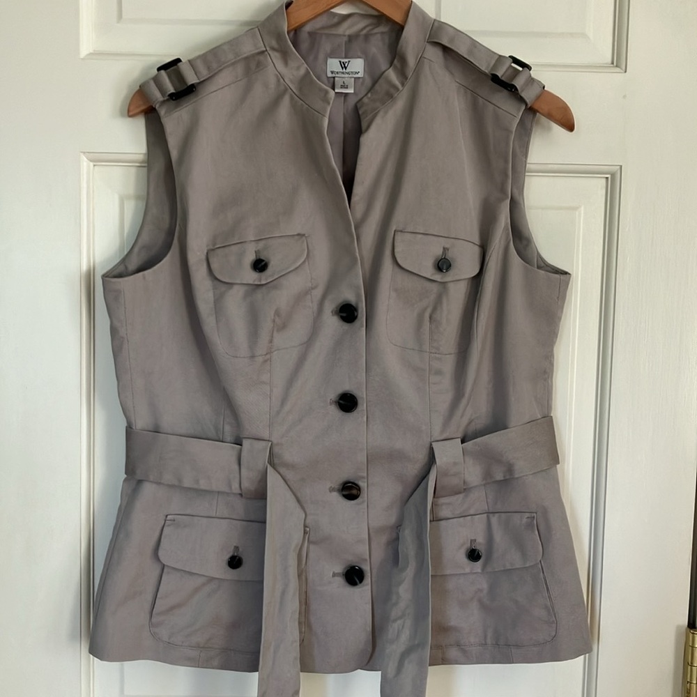 Worthington Cotton Vest Utility Style Design with Tie at Waist Large - Picture 3 of 11